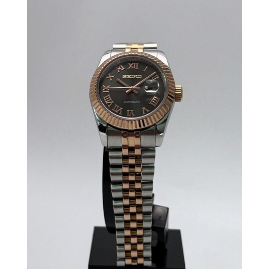 Custom Seiko Mod • Dark Grey Roman 2-Tone Rose Gold Datejust • 31mm